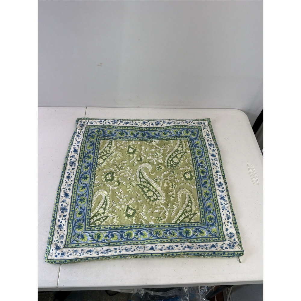 Pottery Barn Paisley Blue Yellow Green Cotton 20x20 Boho Decorative Pillow Cover